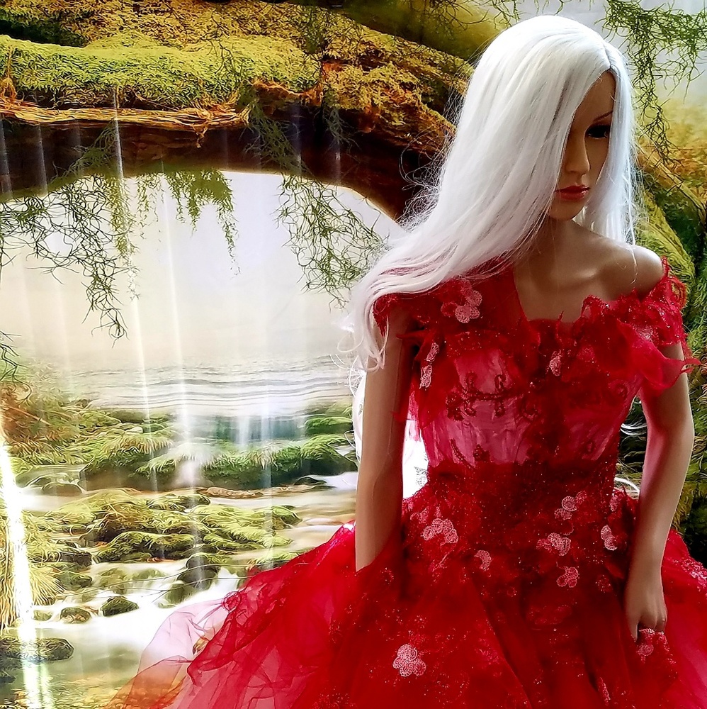 VALENTINA Red Lace & Tulle Corset Wedding Gown - Picture 3 of 8